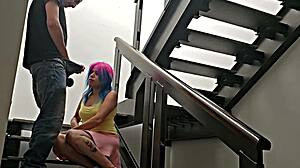 Steamy Mexican Latina Outdoor Quickie On Stairs With Neighbor, Almost Discovered