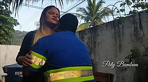 Latina amateur pays water meter guy with big ass fetish