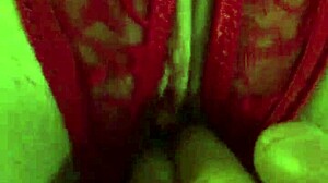 Shaved Pussy In Red Thongs All Wet!