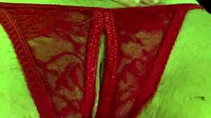 Shaved Pussy In Red Thongs All Wet!