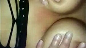 my wife in sexy lingerie gets cum inside her big tits