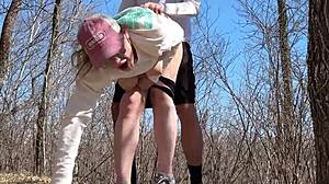 Sketchy outdoor camping with a curvy milf almost getting caught