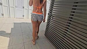 bather lured and screwed hard inside a beach toilet stall