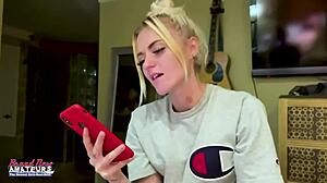 Petite Mature Blonde Teasingly Rubs Nipples and Fingers Deep