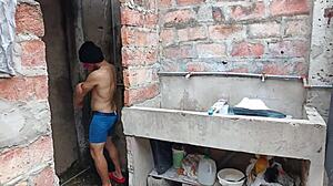 i finally sucked my neighbors big cock in the shower bathroom, it was so sensual and homemade