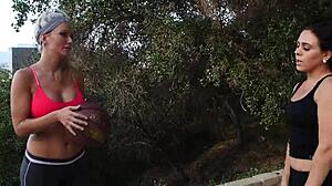 blonde beauty and dark-haired babe explore licking and fingering together