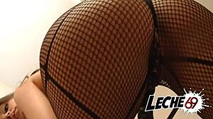 teen with big ass rides in gloves and stockings