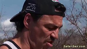 threesome fuck with african babe outdoors