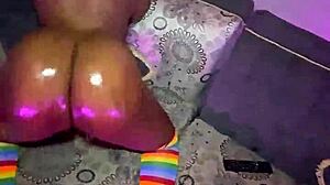 Ebony teen stepsister goes to bed without panties, showing her ass and pussy