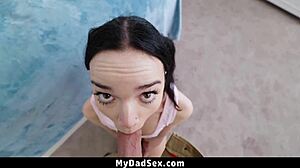 stepdaughter can't handle stepdad's tit play in pov doggystyle