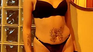 Girlfriend touching herself close up in costume