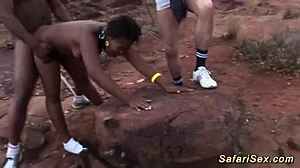 threesome fuck with african babe outdoors