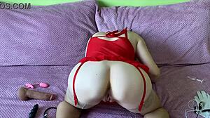 Hey, this milf in uniform is stretching her big pussy with a dildo and begging for rough fucking