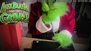Alex Blair dives into muff and licks wet pussy in Grinch costume