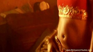 Exotic oriental woman performs belly dance