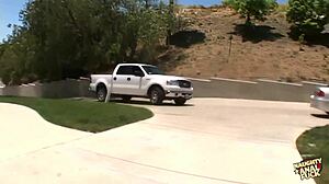 Rough deep throat for a trashy bitch fucked rough in a threesome