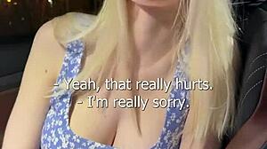 fucked sexy busty blonde in car, came on face