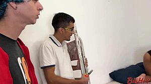 this naughty client teased until her pussy and ass got fucked by two hung brazilians