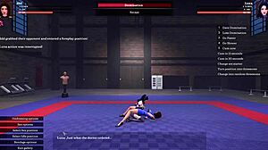 Femdom lesbian scene with dominant woman controlling submissive partner in intense action and power play