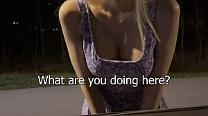 fucked sexy busty blonde in car, came on face