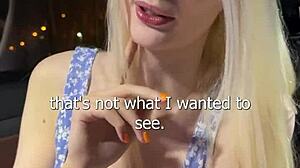 fucked sexy busty blonde in car, came on face