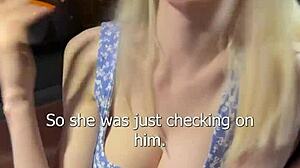 fucked sexy busty blonde in car, came on face