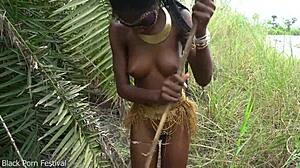 Hot African Native Woman Cooking Solo in Jungle