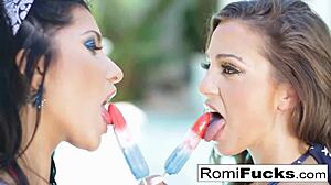 Abigail Mac and Romi Rain celebrate 4th of July with patriotic lesbian sex