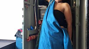 desi maid cleans cupboard with owner