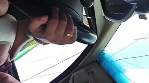 Brazilian pornstar plays with giant cock in the car. On public road for outdoor fun!