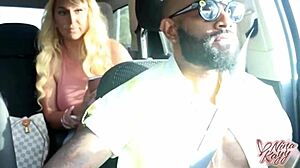 Slutty blonde pawg Nina Kayy deepthroats Shaundam's big black cock in the car