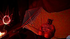 getting frisky in a tent fingering her wet hole in a hammock