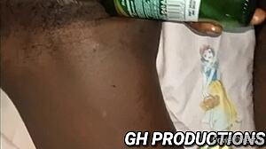 Ebony Slut Inserts Club Bottle In Pussy And Ass For Anal Play