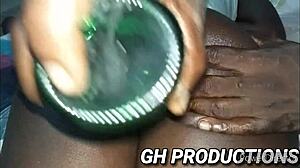 Ebony Slut Inserts Club Bottle In Pussy And Ass For Anal Play