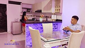 submissive tattooed stepsister enjoys wild kitchen sex with dirty talk