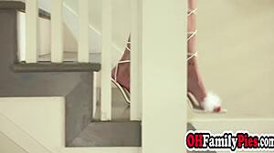 horny blonde teen stepsister gives perfect blowjob with gloves in costume