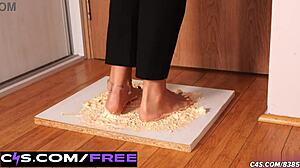 ivanka's foot gets stuck in gooey glue trap, crushing with perfect soles close up