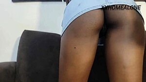 Hey, this sexy delivery girl in a mini skirt has such a sweet pussy!