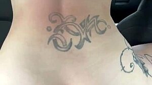 Busty hooker rides bareback in car midday