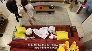 Hot wife Thay Ksada seduces delivery man for sofa pounding.