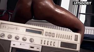 Sexy ebony babe Zaawaadi sucks and fucks her European lover's ass in interracial cum-filled session at horny hostel