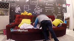 Hot wife Thay Ksada seduces delivery man for sofa pounding.