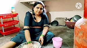 Indian desi mom bent over, taking monster cock hard in kitchen doggystyle!