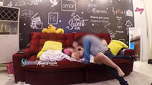 Hot wife Thay Ksada seduces delivery man for sofa pounding.