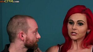 Ebony babe in CFNM gives group handjob to men with other babes in the kitchen