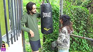 Petite girl consents to neighbor's big cock after boxing