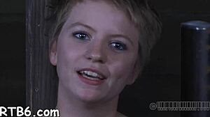 bondage session turns rough with femdom sucking and fucking