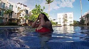 pool fun leads to passionate riding and creampie with big tits