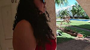 pool fun leads to passionate riding and creampie with big tits