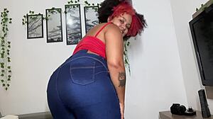 Latina BBW Dominates in Tight Blue Jeans